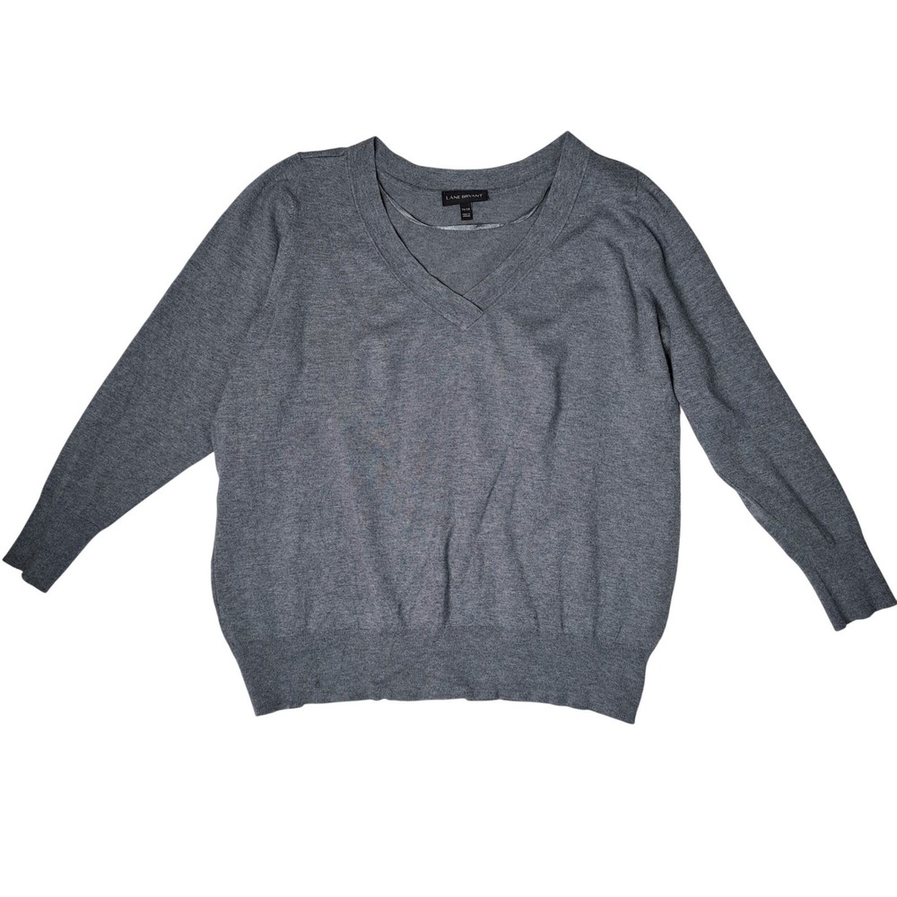 Lane Bryant‎ V Neck Sweater Women 26 28 Gray Long Sleeve Lightweight Cozy Knit